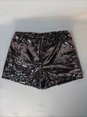 Sincerely Jules NWT Iridescent Charcoal Plum Sequin Shorts Size Medium